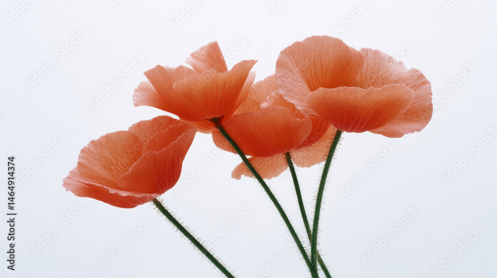 Obraz premium Lush coral poppies sway gently, whispers of Remembrance Day grace, embodying resilience and ephemeral spring beauty
