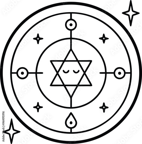 Minimalist Halloween Ritual Circle Line Art Mystical Symbols and Geometric Shapes