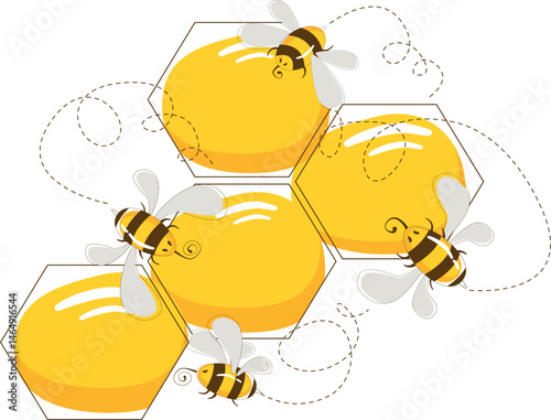 Honeycomb with Bees Illustration. Bees vector illustration.