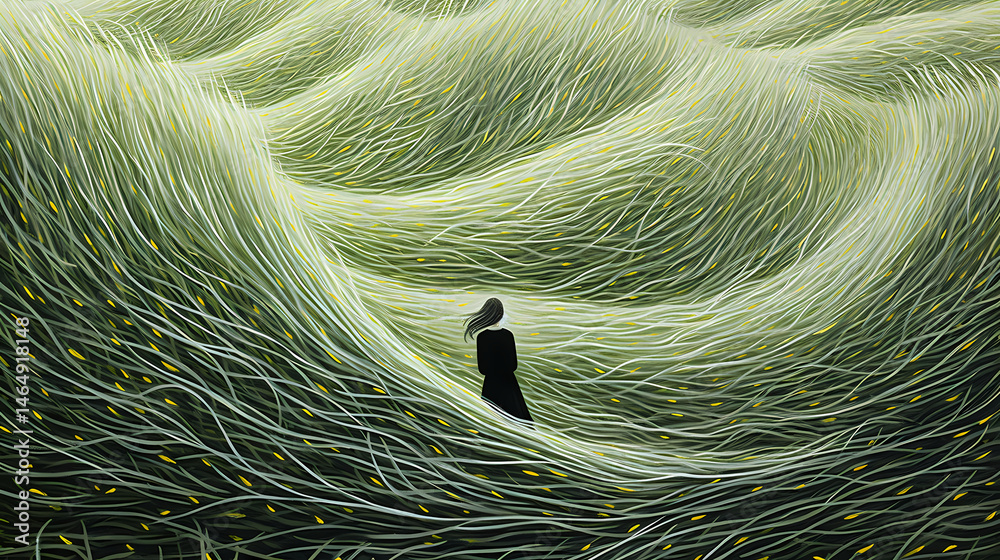 Obraz premium green wave of the explosion surreal illustration landscape painting decorative painting