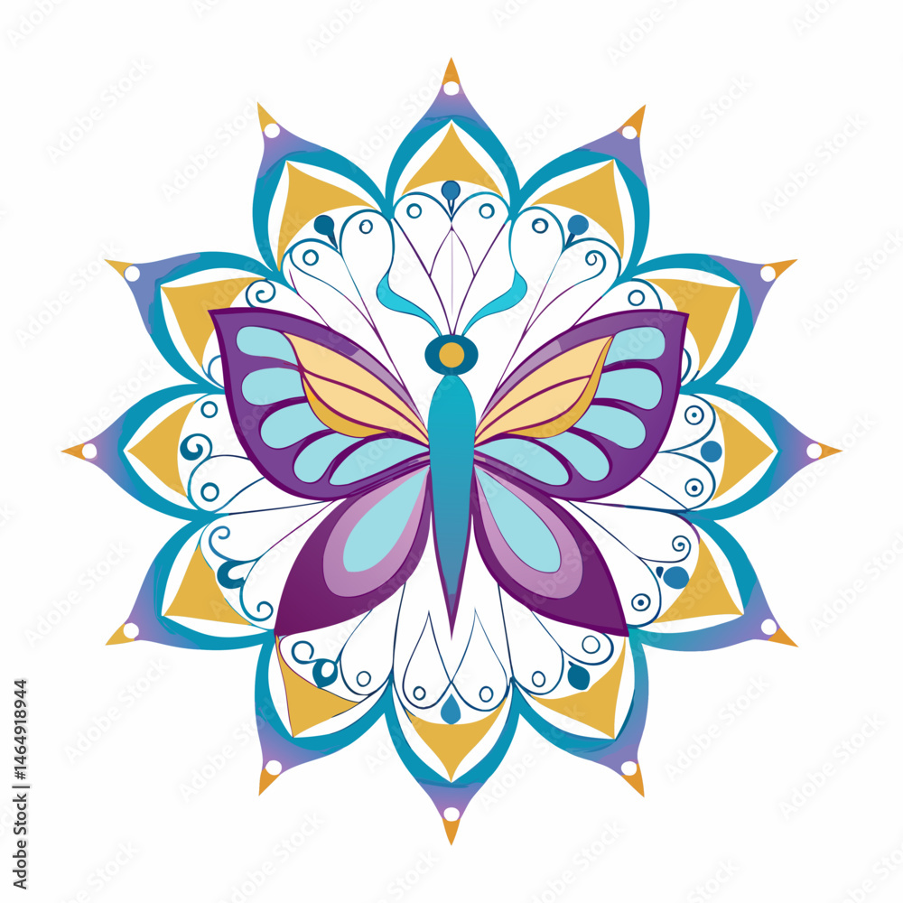 Obraz premium Minimal Butterfly Mandala Vector on White