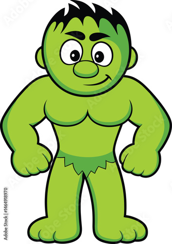 Cartoon Superhero Standing Proud green monster
