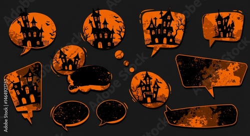 Halloween Haunted House Pixel Art Speech Bubbles