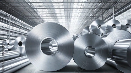 Metal coils in a warehouse photo