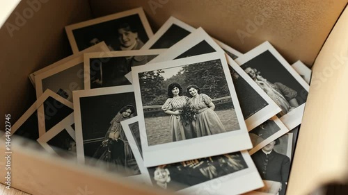 Vintage Photographs of Two Women Posing in Nature Captured in a Cardboard Box