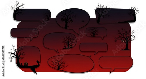 Halloween Spooky Speech Bubbles Dark Red Orange Gradient Background
