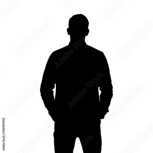 Silhouette of Man Standing with Hands in Pockets