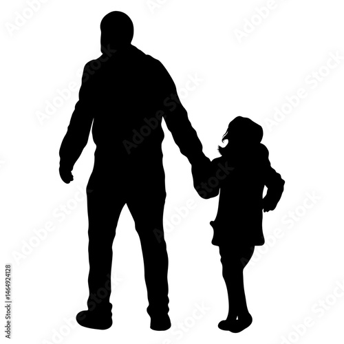 Silhouette of Man and Young Girl Holding Hands