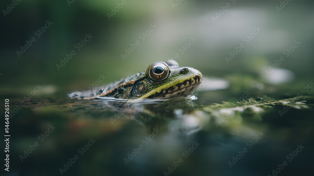 Serene amphibian surfaces amid rippling swamp, whispering tales of Wetlands Day, enchanted by Frog Jumping Jubilee's magic Serene amphibian surfaces amid rippling swamp, whispering tales of Wetlands Day, enchanted by Frog Jumping Jubilee's magic