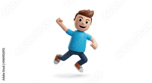 Cartoon Man Jumping with Joy on White Background