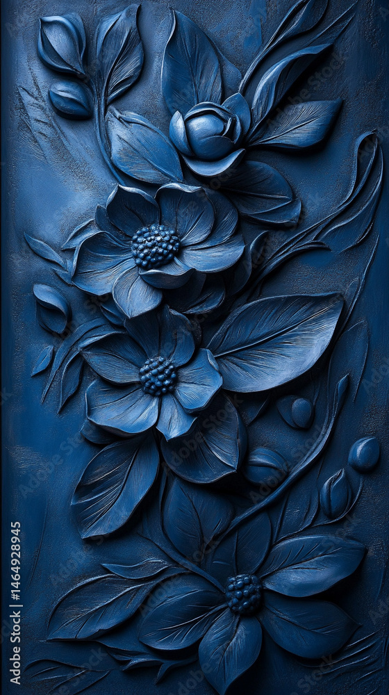 Fototapeta premium Dark blue decorative plaster texture with a subtle, artistic finish. Symbolizes sophistication, depth, and modern design—ideal for elegant interior backgrounds or creative surface treatments.