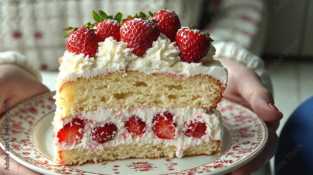 Delicious Strawberry Cake Slice