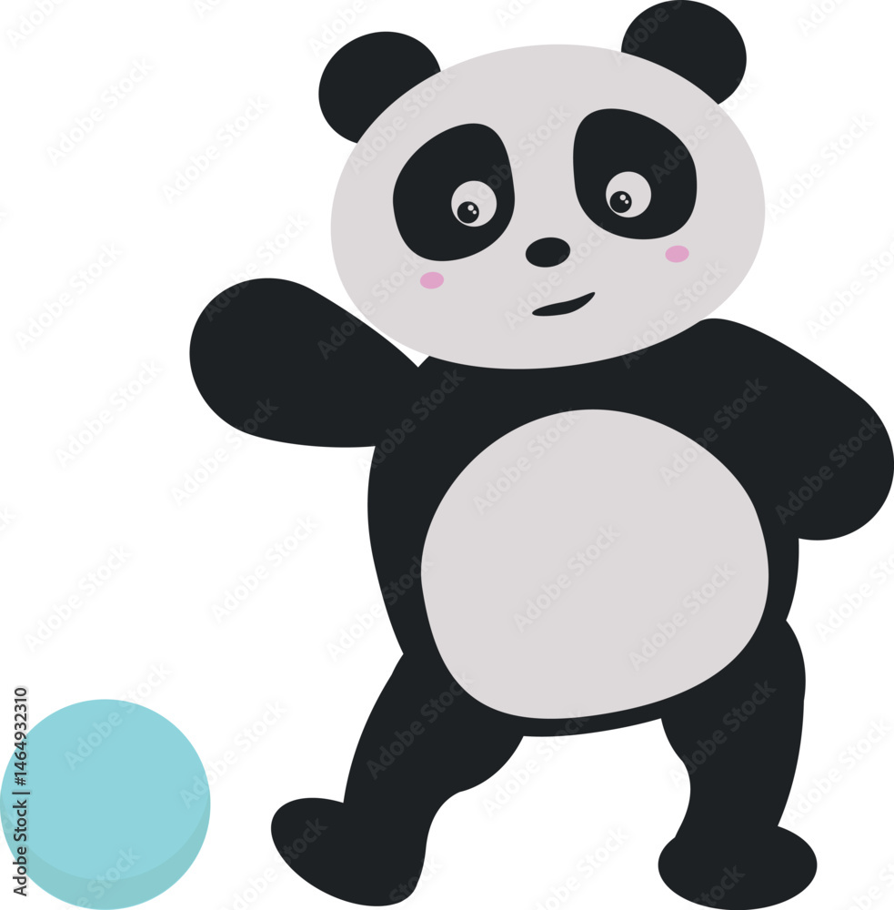 Naklejka premium Panda Playing with a Ball. Kawaii panda vector illustration.
