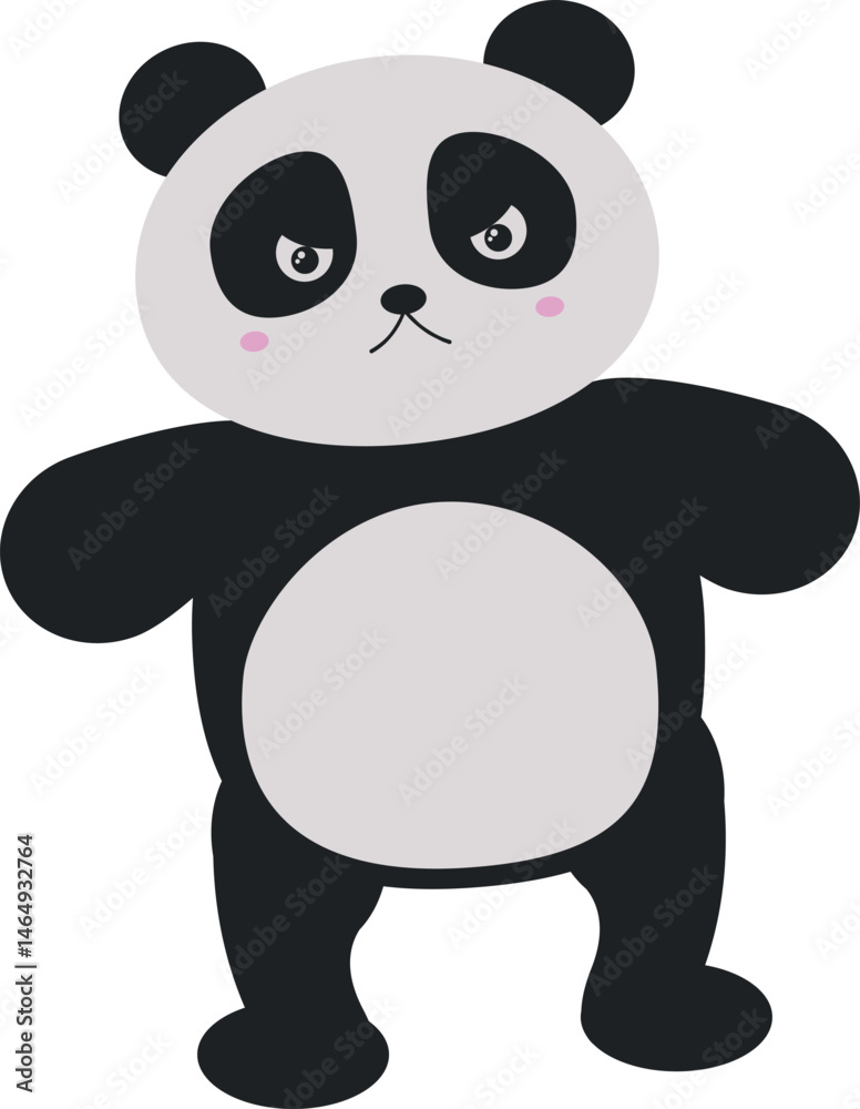 Naklejka premium Cartoon Angry Panda Bear. Kawaii panda vector illustration.
