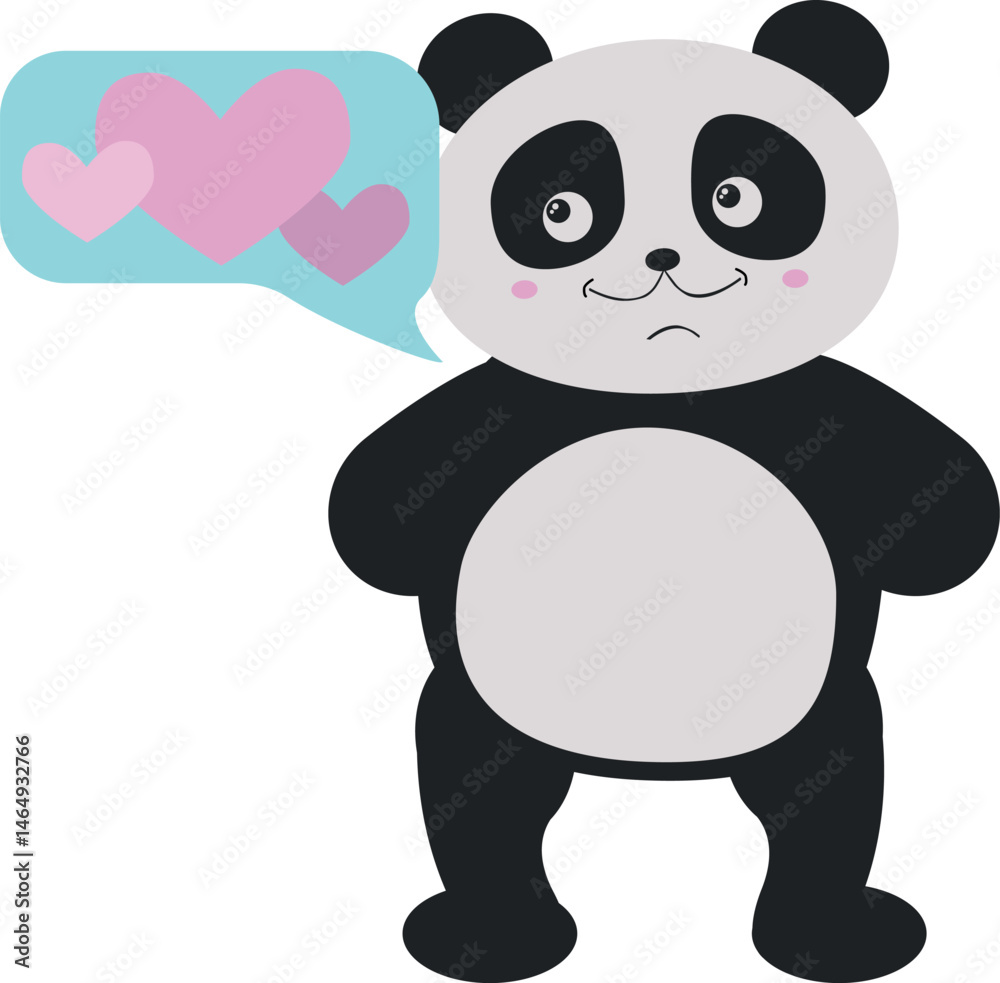 Naklejka premium Cute Panda Bear Cartoon with Hearts. Kawaii panda vector illustration.