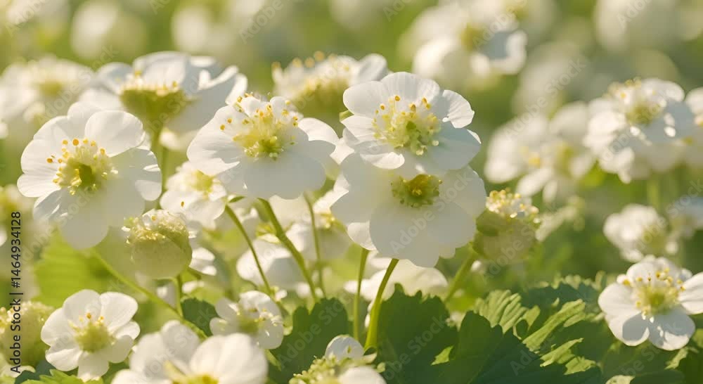 Blossoming white strawberry flowers in a sunny field with a breeze 4K Blossoming white strawberry flowers in a sunny field with a breeze 4K