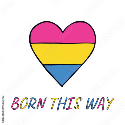 Colorful heart shape Pansexual pride flag Happy pride day LGBTQIA community Pride Month Vector hand drawn doodle for posters, stickers, logo, cards