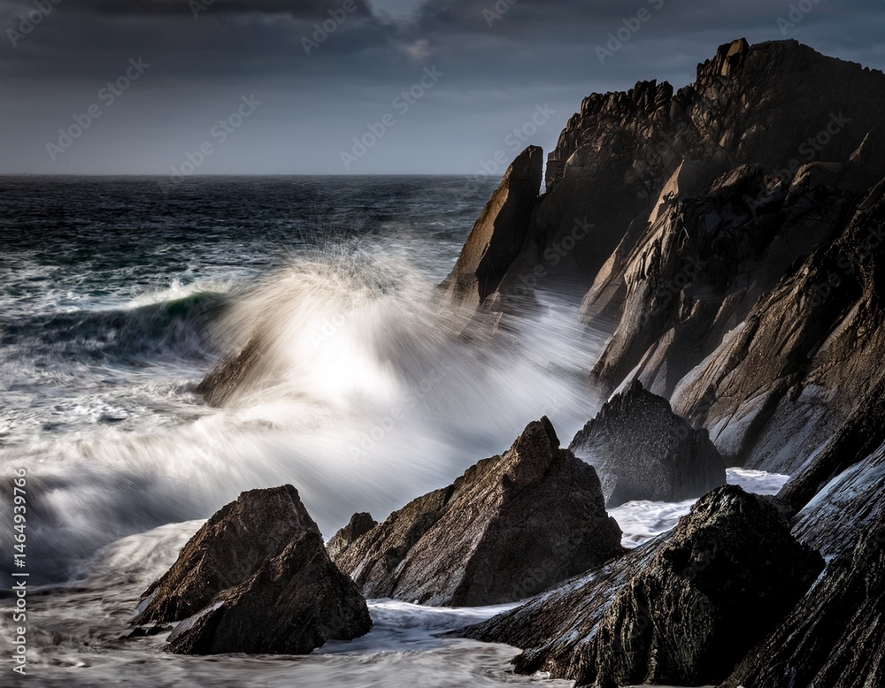 Obraz premium waves crashing on rocks