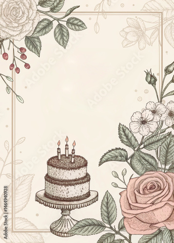 Vintage Two-Tier Wedding Cake with Botanical Illustrations