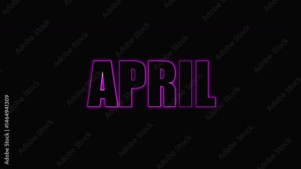 Flickering pink neon APRIL message on black. Title or teaser.