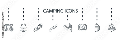 camping icon set collection .design style with background