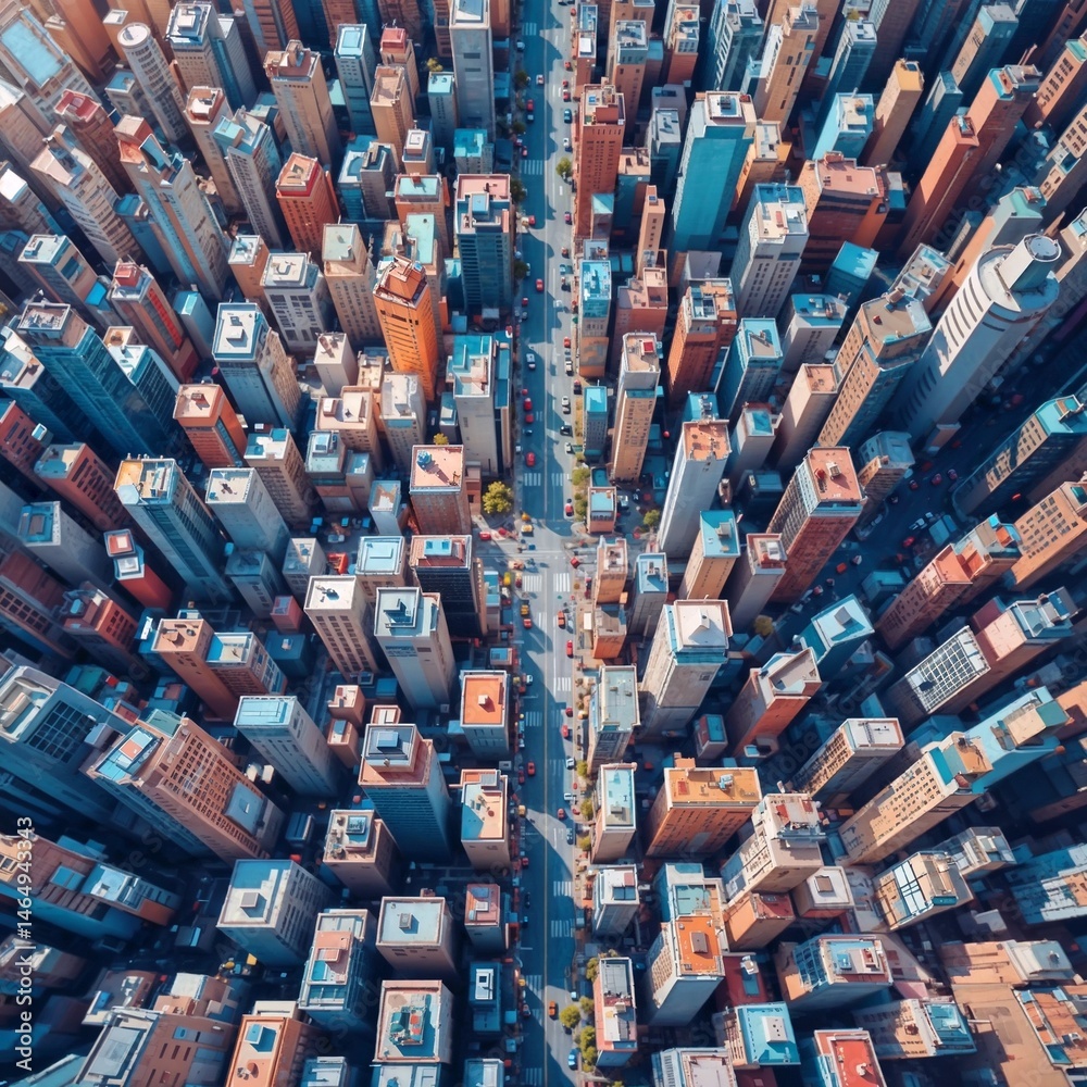Aerial view of a bustling cityscape filled with skyscrapers