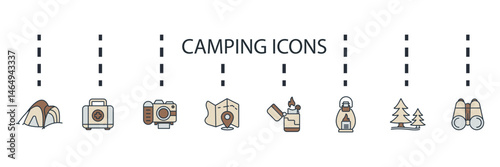 camping icon set collection .design style with background