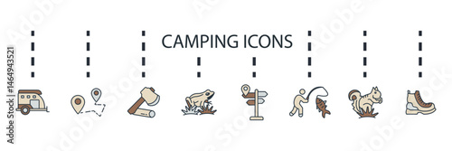 camping icon set collection .design style with background