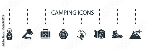 camping icon set collection .design style with background