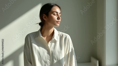 Sustainable Fashion: Young Woman in Oversized Organic Cotton Shirt