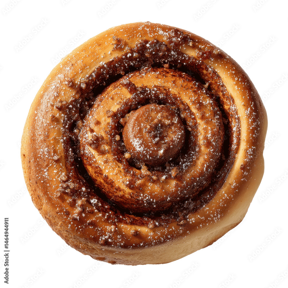 Delicious Cinnamon Roll with Pecan Topping, Close-Up Studio Shot Delicious Cinnamon Roll with Pecan Topping, Close-Up Studio Shot