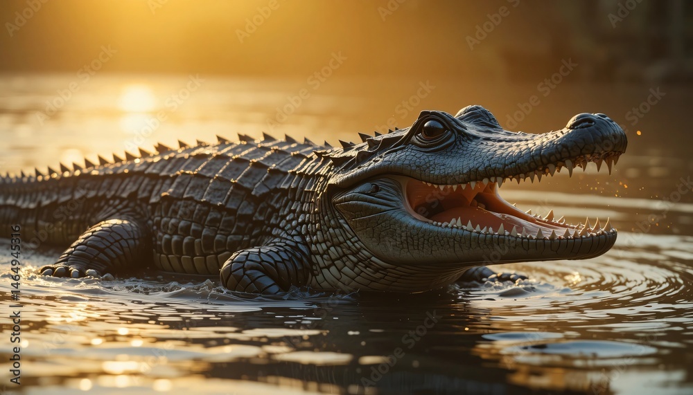 Obraz premium Crocodile in Golden Light A Timeless Predator