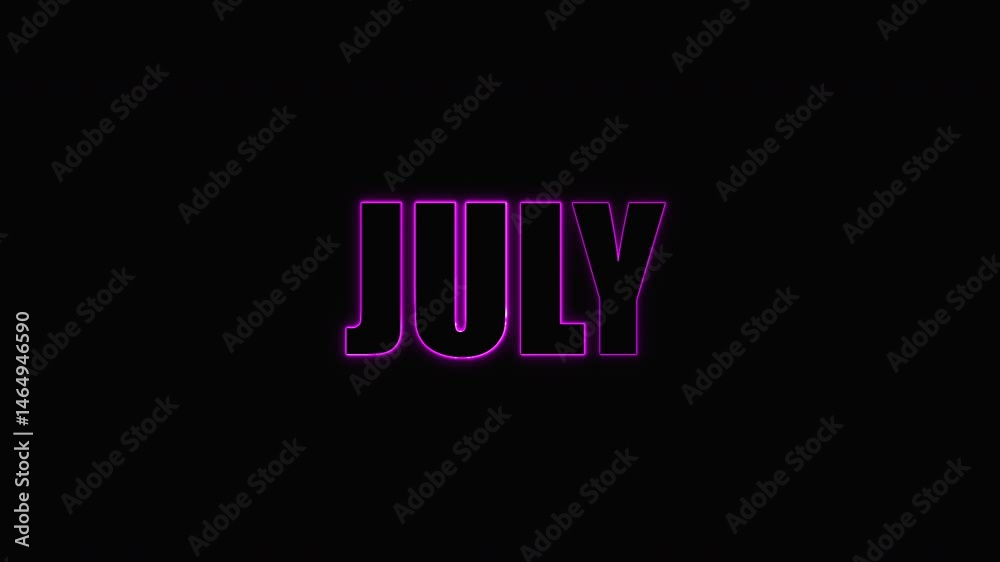Flickering pink neon JULY message on black. Title or teaser.