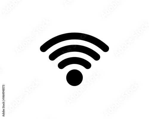 A simple black and white wifi icon with curved lines radiating from a central circular shape photo