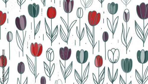 seamless floral vector pattern of tulips in various colors