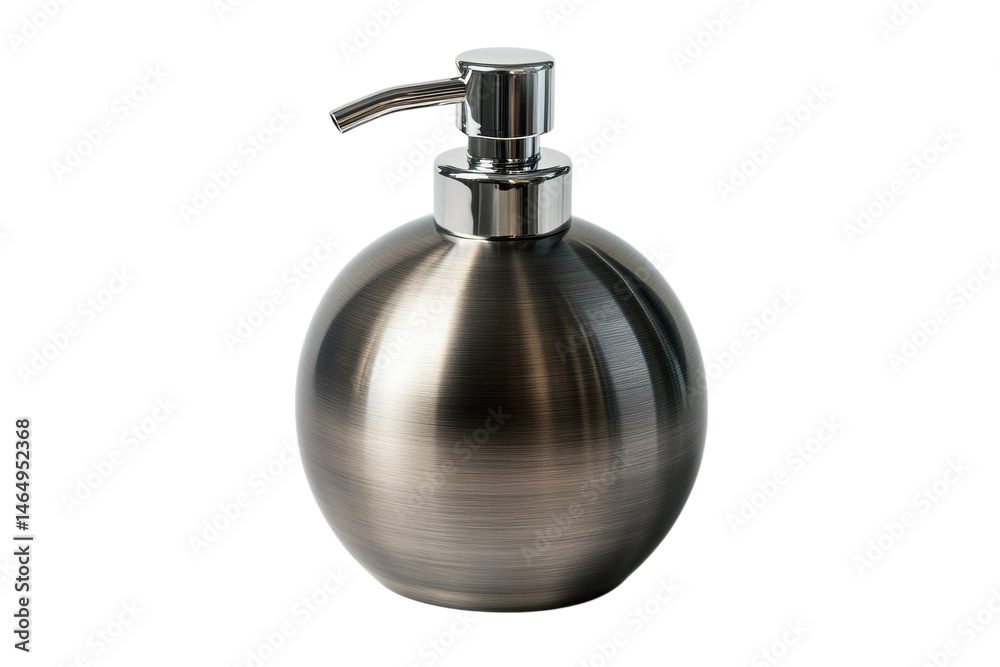 Obraz premium Elegant brushed metal soap dispenser modern bathroom accessory with a sleek chrome pump on transparent background