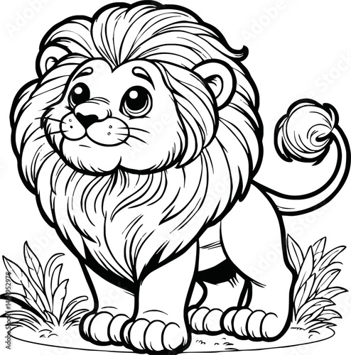 black and white line art vector cartoon lion isolated for coloring page