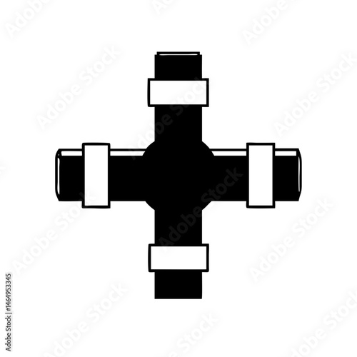  Four Way Valve Silhouette ,  industrial, Plumbing, Hydraulic Control Valve Icon in Black Bold Style
