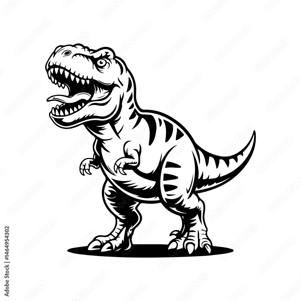 Naklejka premium Illustration of Tyrannosaurus isolated on white background. Cartoon dinosaur. Design element for logo, label, design. Vector illustration
