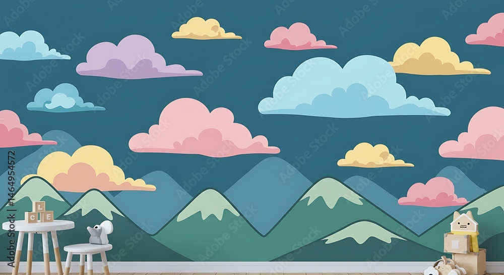 Naklejka premium Pastel Peaks and Candy Clouds