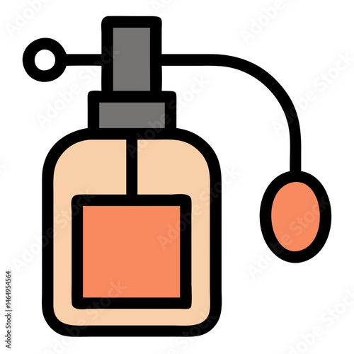 Colorful Perfume Atomizer Icon , Retro Fragrance Bottle with Spray Nozzle, Flat Style