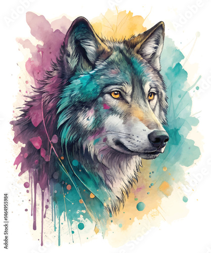 Abstract watercolor wolf face vector illustration.