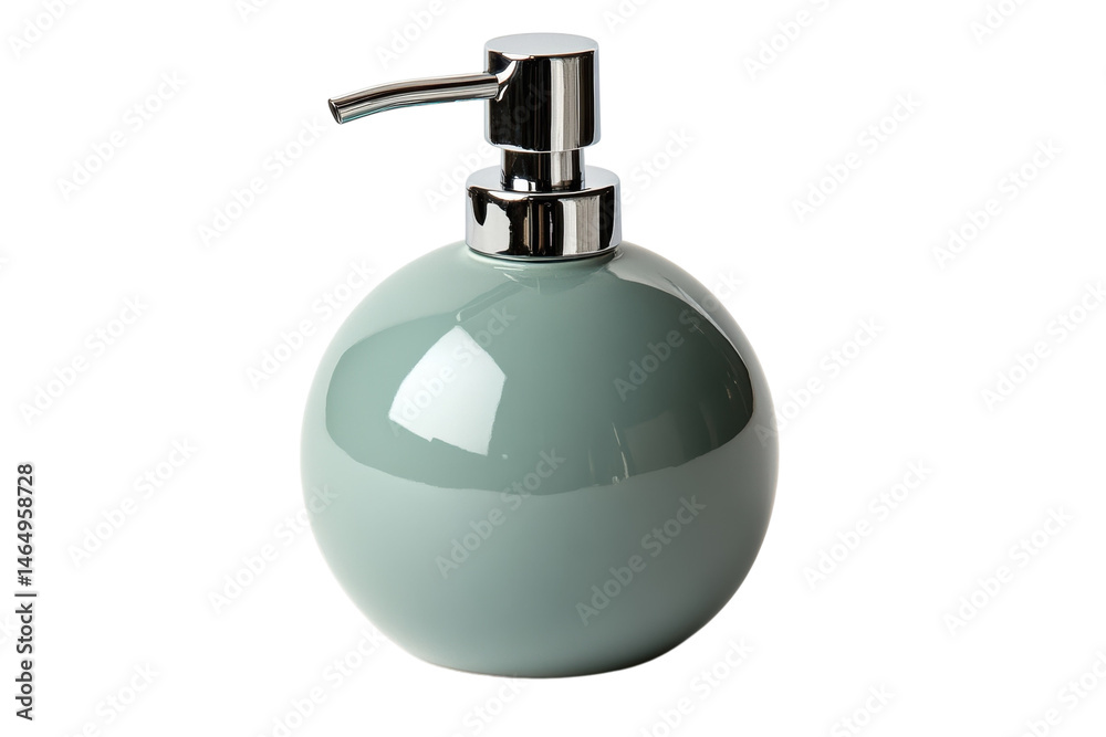 Fototapeta premium Elegant sage green ceramic soap dispenser with a polished chrome pump sleek modern design on transparent background