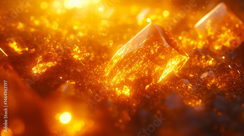 Obraz na płótnie Golden Light Rays Illuminating Geometric Shapes in Abstract Background with Sparkling Effects for Futuristic and Fantasy Designs in Digital Art w salonie