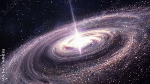 Bright glowing core spiral galaxy with swirling sparkling stars in deep space