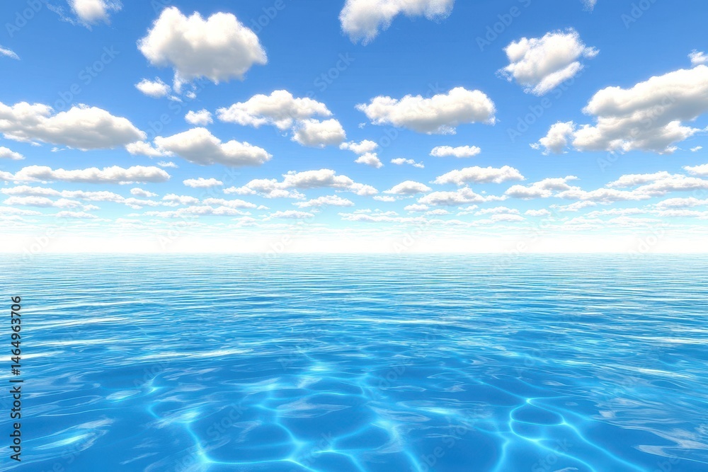 Fototapeta premium Azure ocean, fluffy clouds, vivid sky