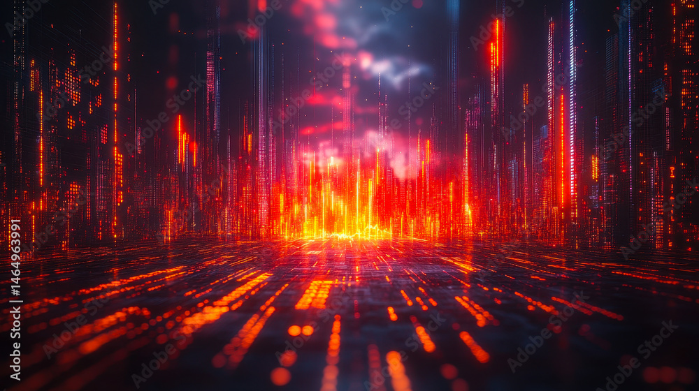 Futuristic Financial Growth Chart with Candlesticks and Diagrams in Digital Forex Market, Investing and Stock Market Concept, 3D Rendering, Illuminated Data Visuals