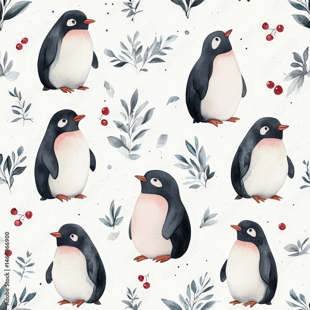 Obraz premium Cute Penguin Pattern Illustration