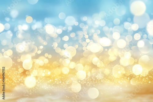 Blurred, golden lights on a light blue background