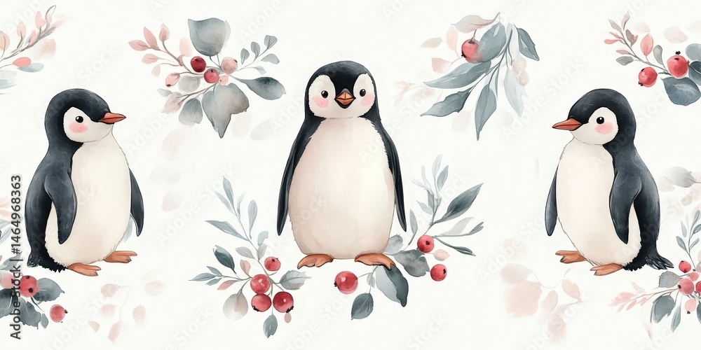 Naklejka premium Cute Penguin Pattern Illustration